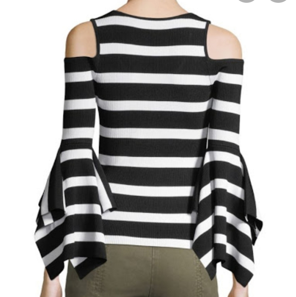 Scripted Cold Shoulder Striped Top - image 5